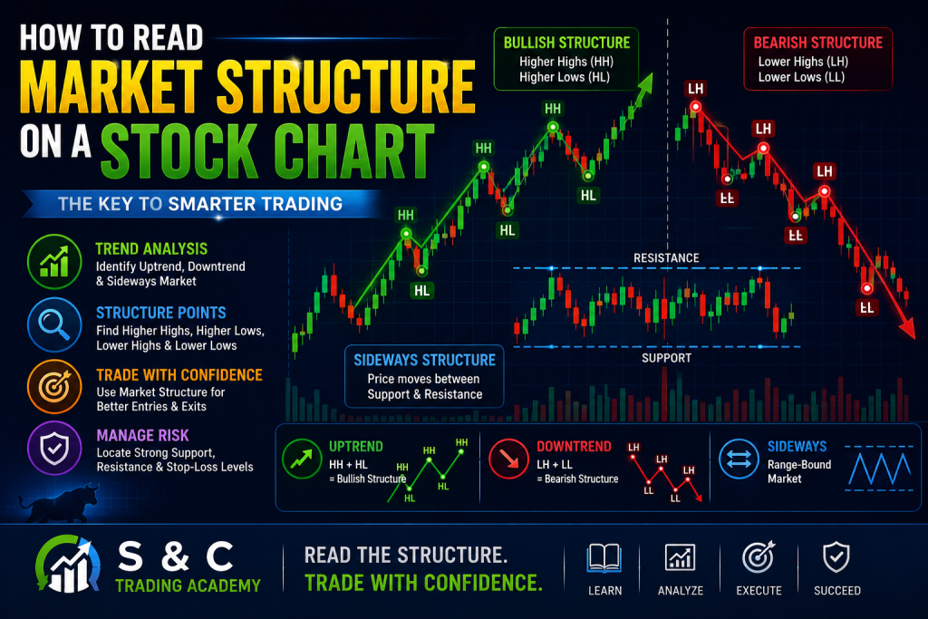 How to read market structure on a stock chart with higher highs and lower lows